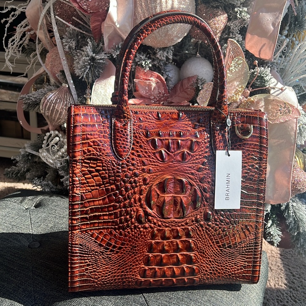 Brahmin Pecan Croc-Embossed Satchel - Picture 5 of 12
